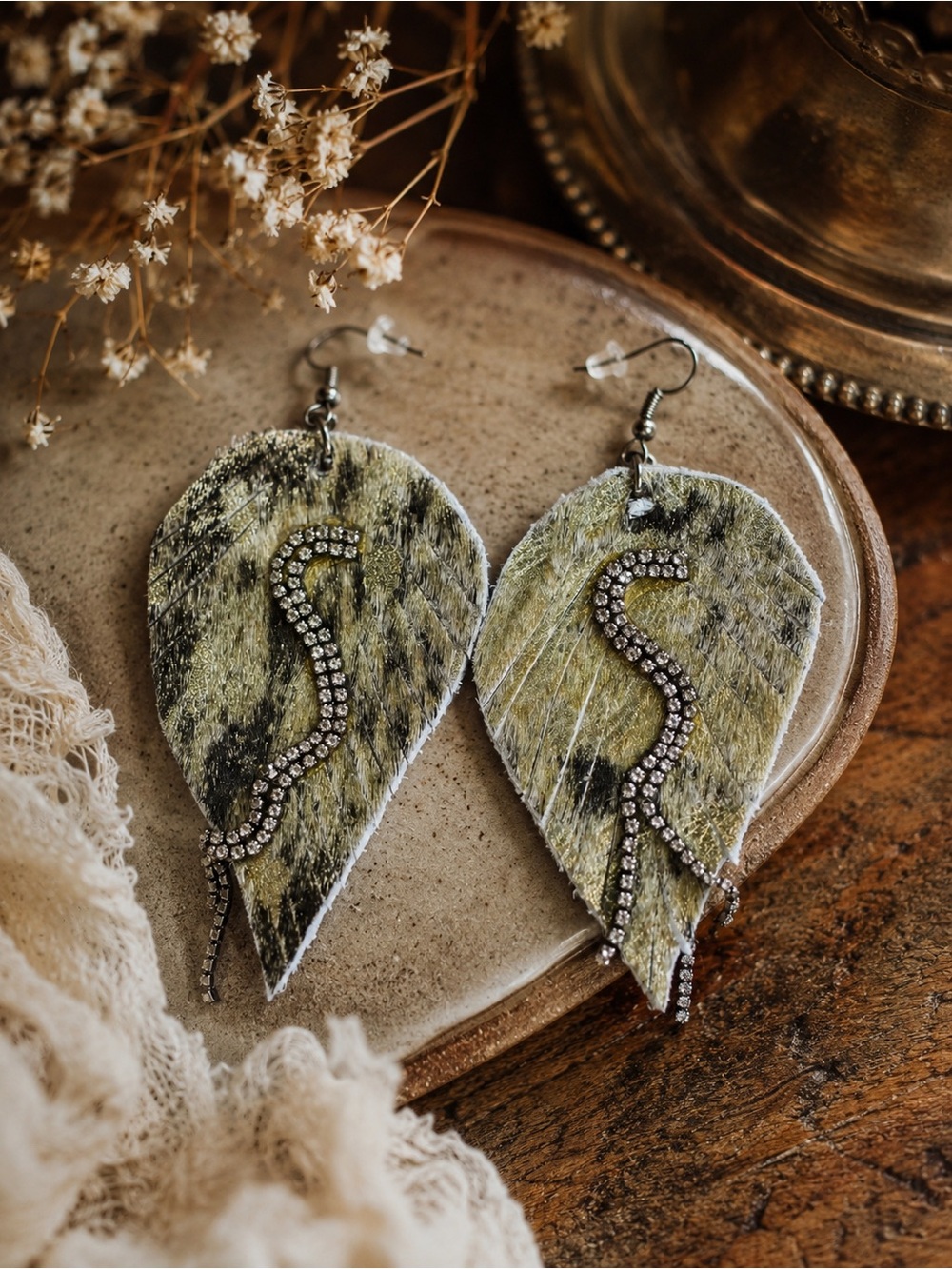 Art by Amy cowhide rhinestone earrings
